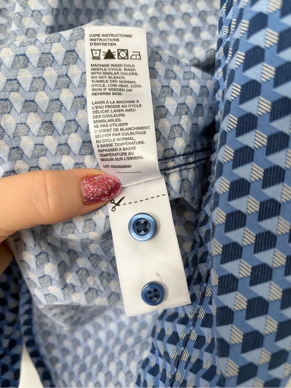 Robert Graham Button Up Shirt Contrast Cuff Blue Geometric Designer Office XL - Picture 5 of 16